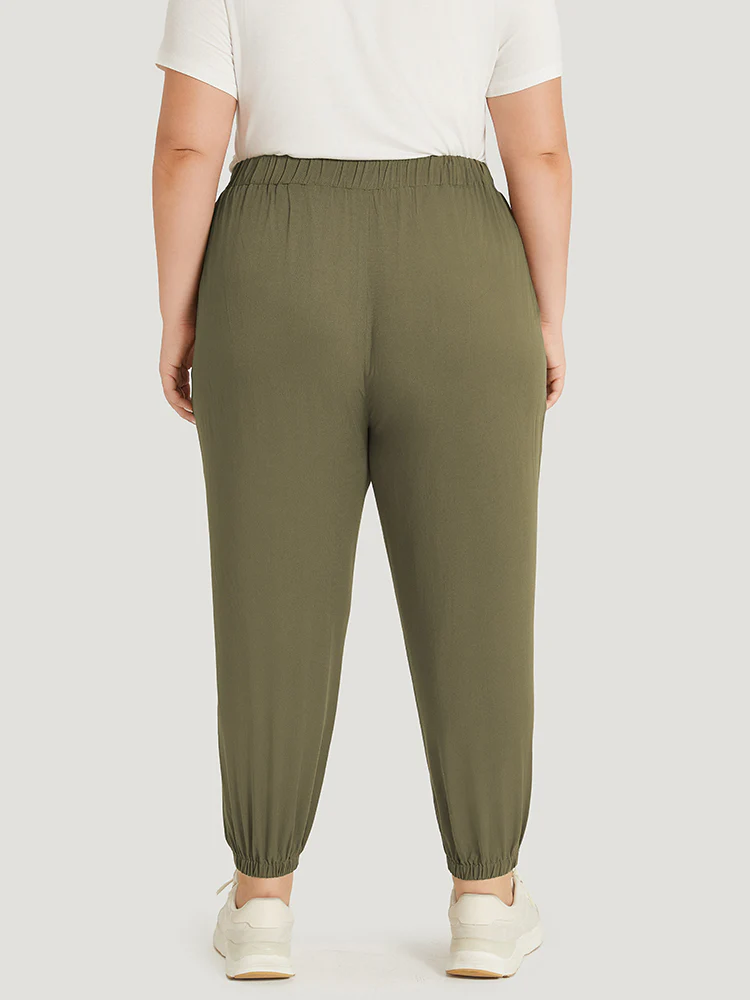 Plain Pocket Elastic Waist Carrot Pants - Image 3