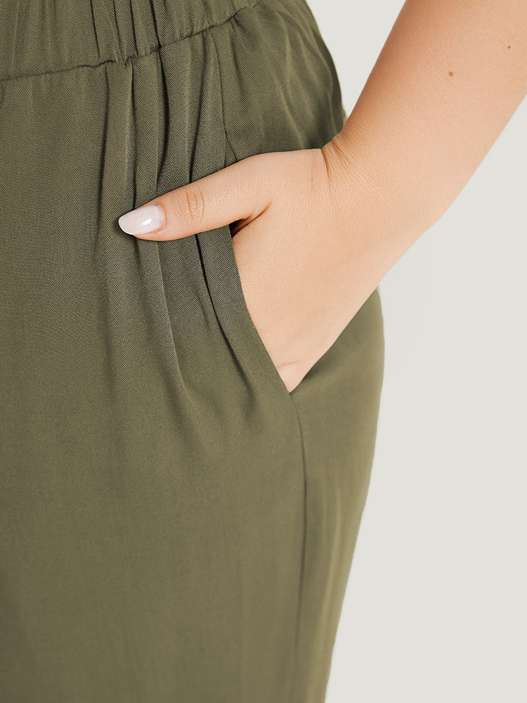 Plain Pocket Elastic Waist Carrot Pants - Image 5