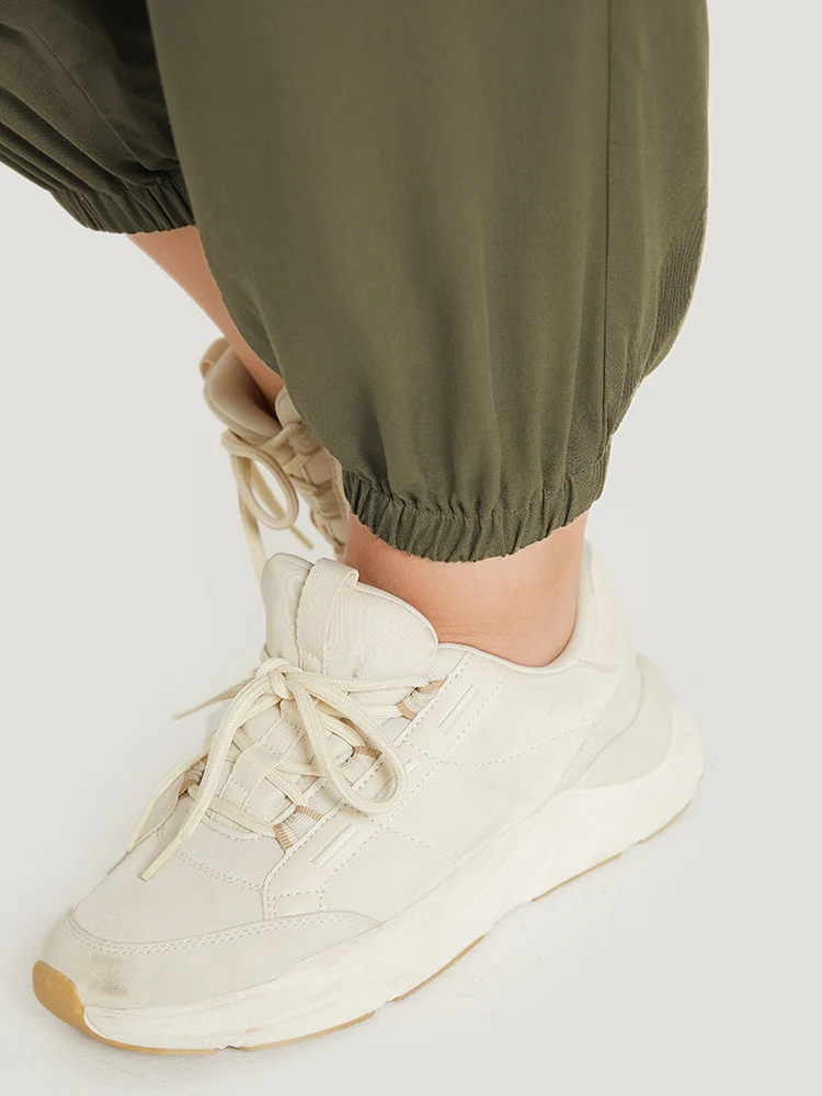 Plain Pocket Elastic Waist Carrot Pants - Image 6