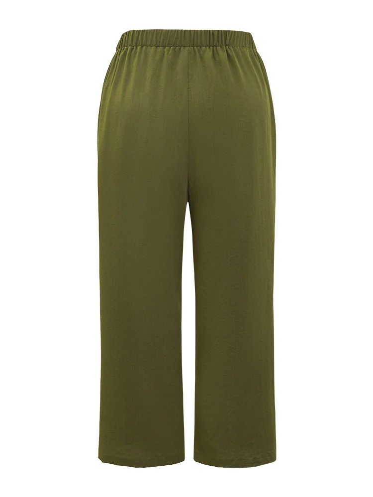 Plain Pocket Elastic Waist Pompom Detail Split Pants - Image 10