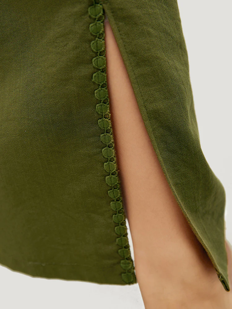 Plain Pocket Elastic Waist Pompom Detail Split Pants - Image 6
