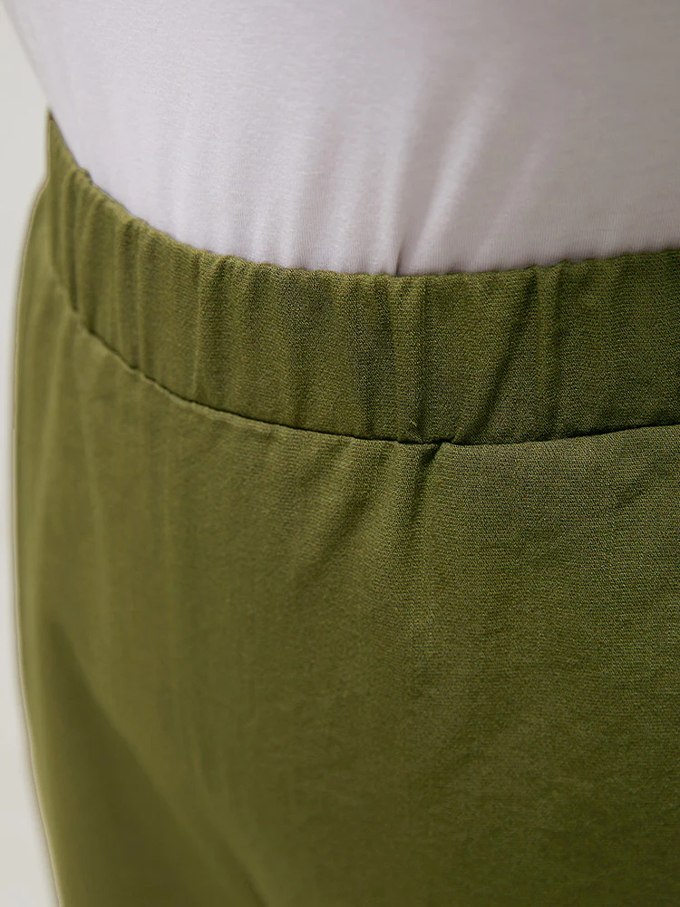 Plain Pocket Elastic Waist Pompom Detail Split Pants - Image 8