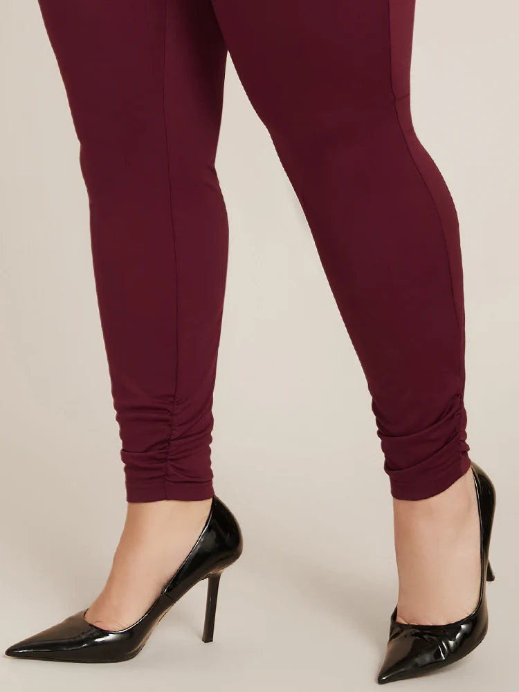 Plain Pocket Elastic Waist Ruched Hem Skinny Pants - Image 7