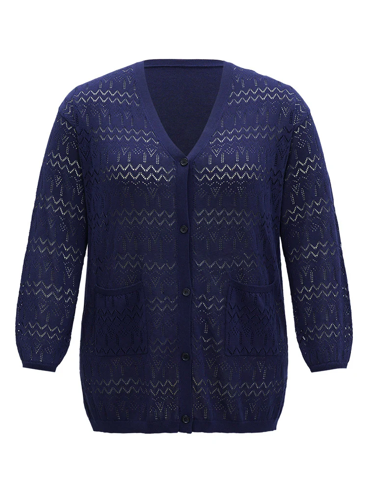 Plain Pocket Hollow Out Button Through Cardigan - Image 10