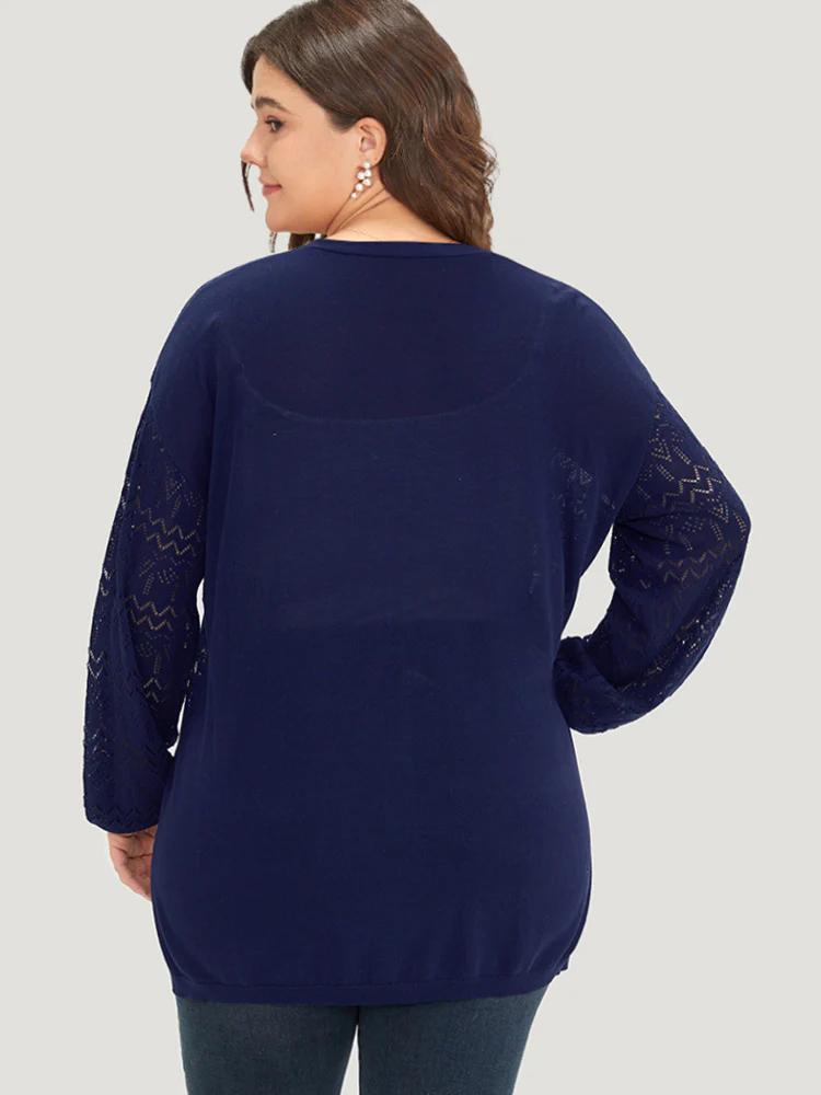Plain Pocket Hollow Out Button Through Cardigan - Image 2