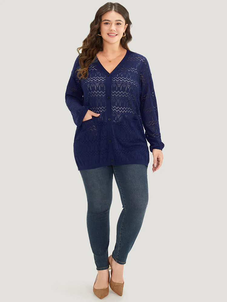 Plain Pocket Hollow Out Button Through Cardigan - Image 5