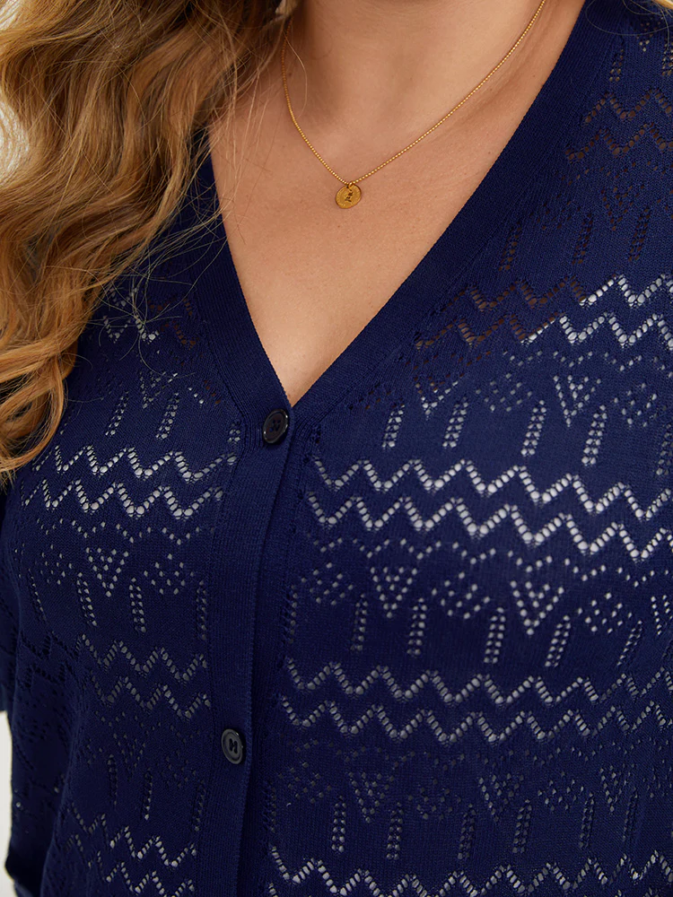 Plain Pocket Hollow Out Button Through Cardigan - Image 6