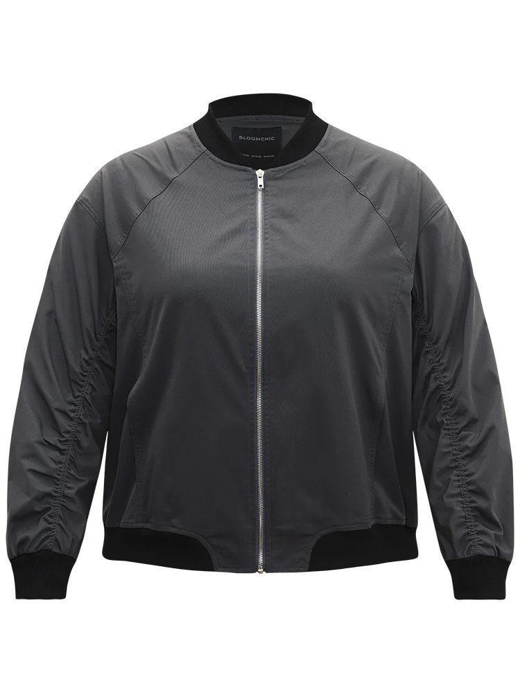 Plain Pocket Patchwork Zipper Bomber Jacket - Image 9