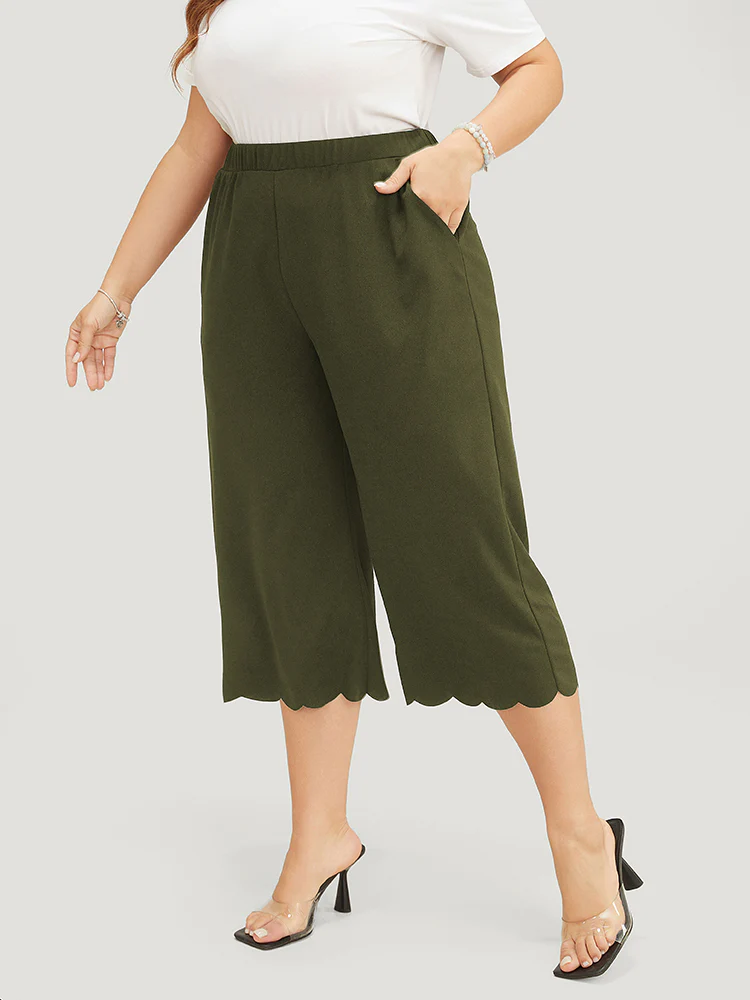 Plain Pocket Scalloped Trim Pants