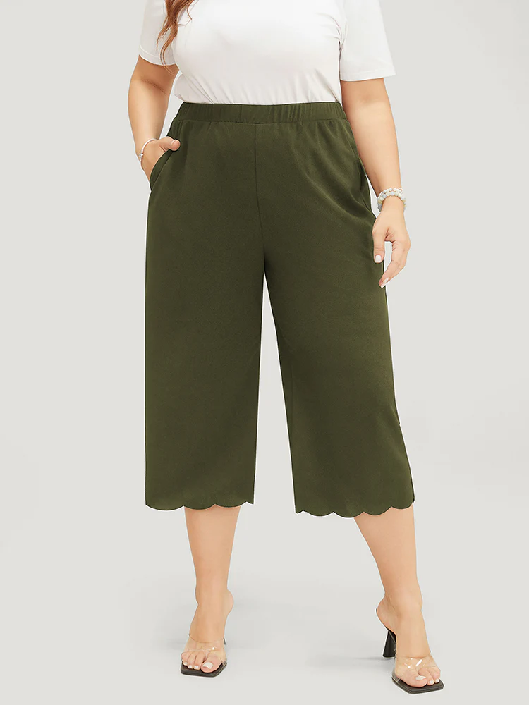 Plain Pocket Scalloped Trim Pants - Image 2