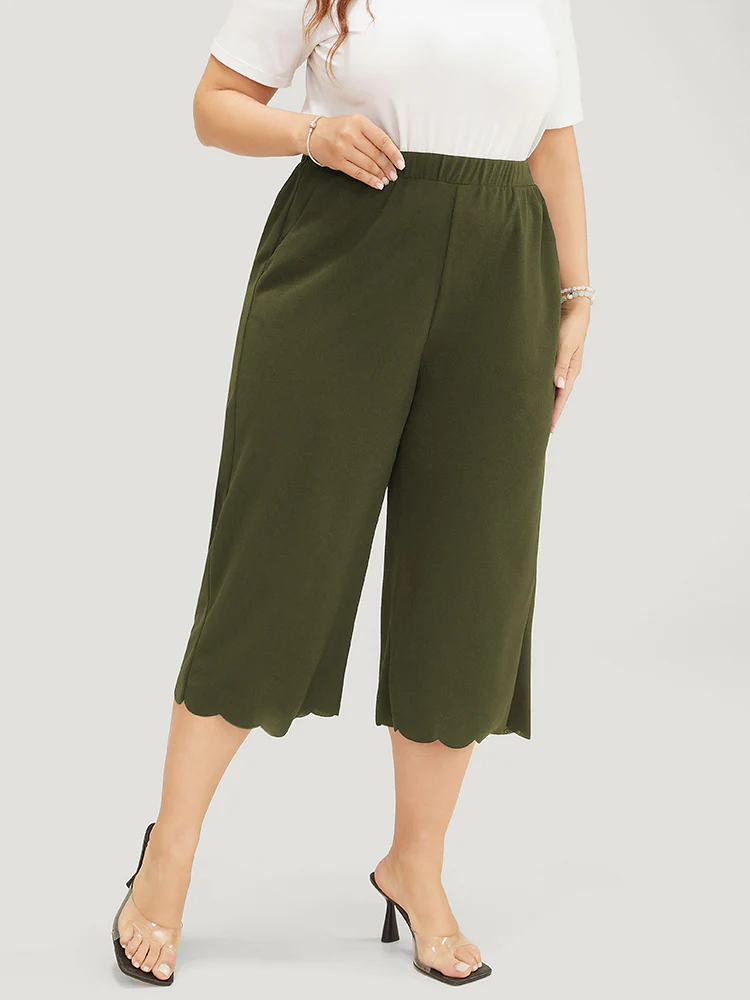 Plain Pocket Scalloped Trim Pants - Image 3