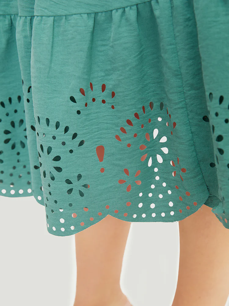 Plain Pocket Wrap Belted Laser Cut Flutter Tank Dress - Image 7