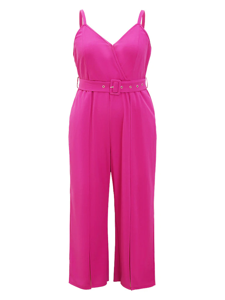 Plain Pocket Wrap Buckle Belt Jumpsuit - Image 10