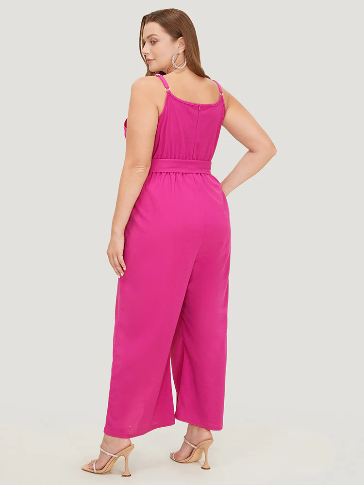 Plain Pocket Wrap Buckle Belt Jumpsuit - Image 2