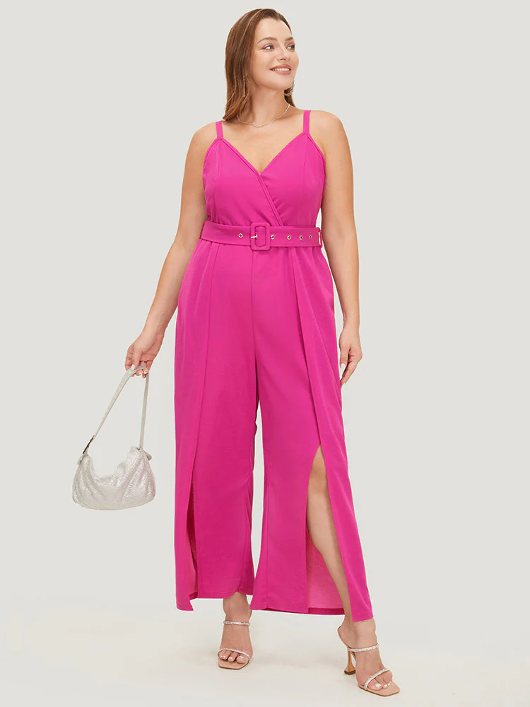 Plain Pocket Wrap Buckle Belt Jumpsuit - Image 3
