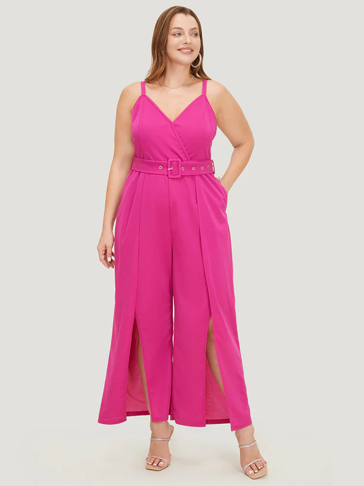 Plain Pocket Wrap Buckle Belt Jumpsuit - Image 4