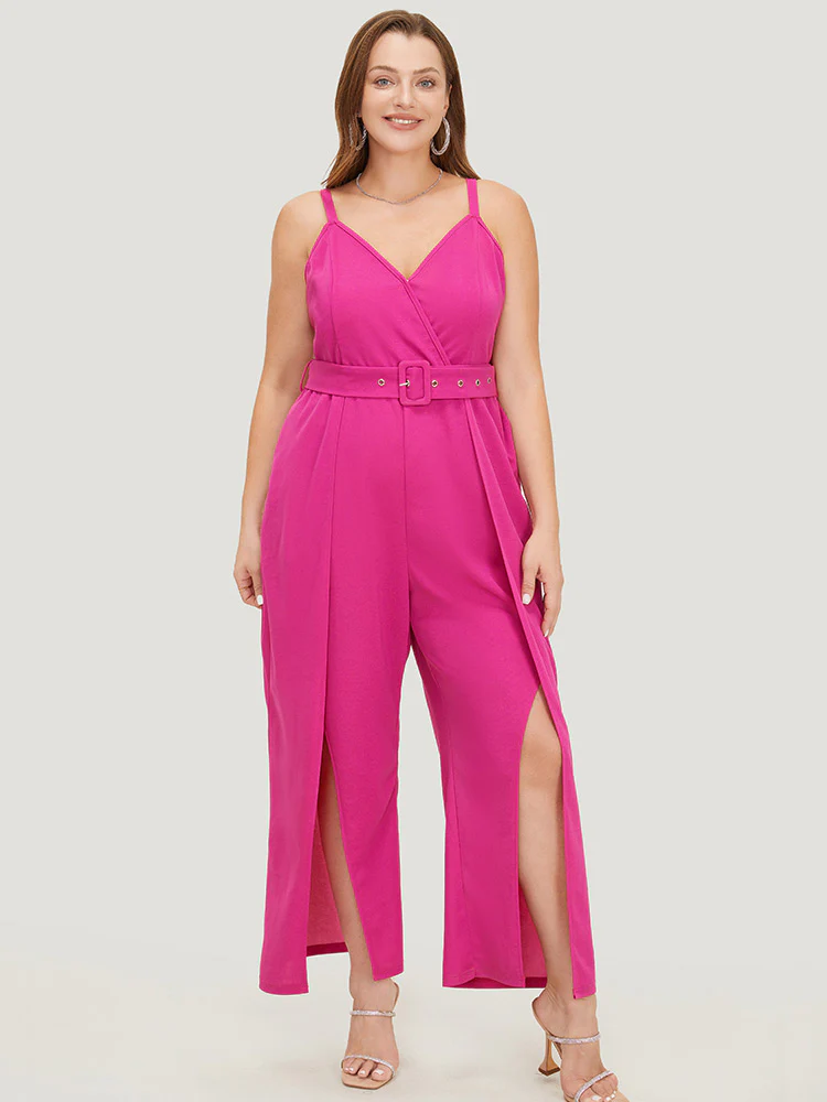 Plain Pocket Wrap Buckle Belt Jumpsuit - Image 5