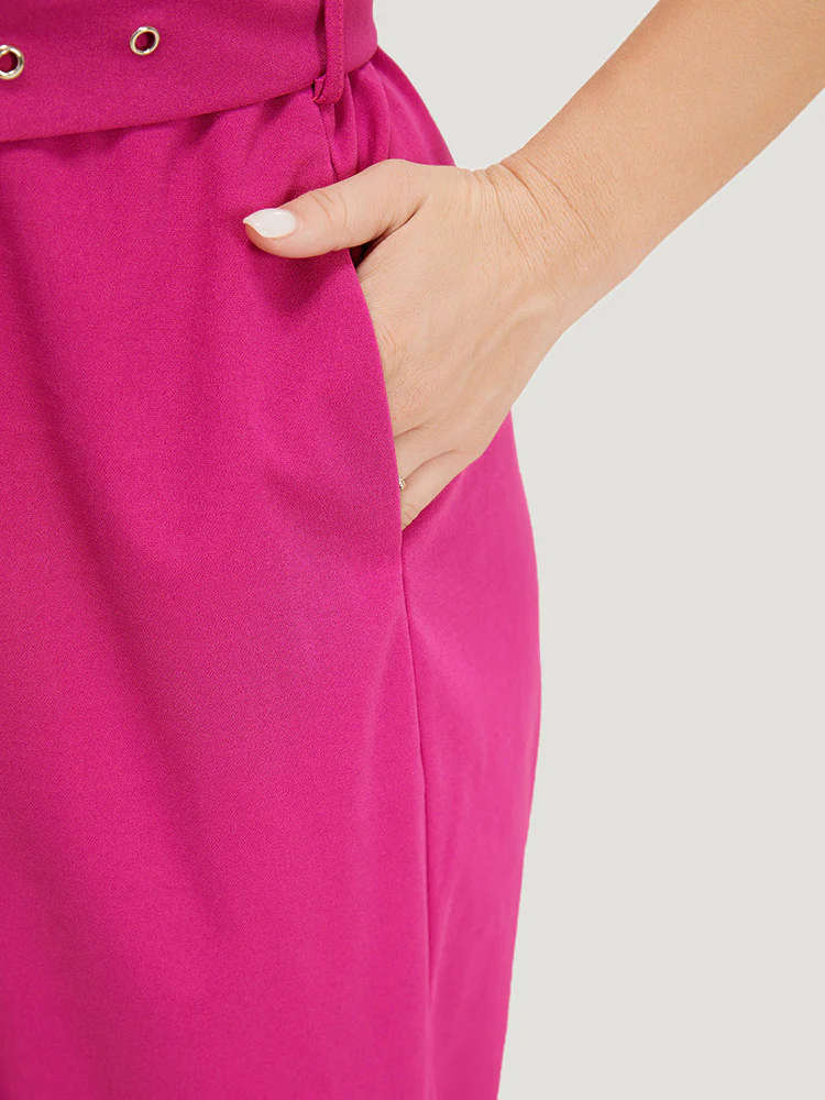 Plain Pocket Wrap Buckle Belt Jumpsuit - Image 7