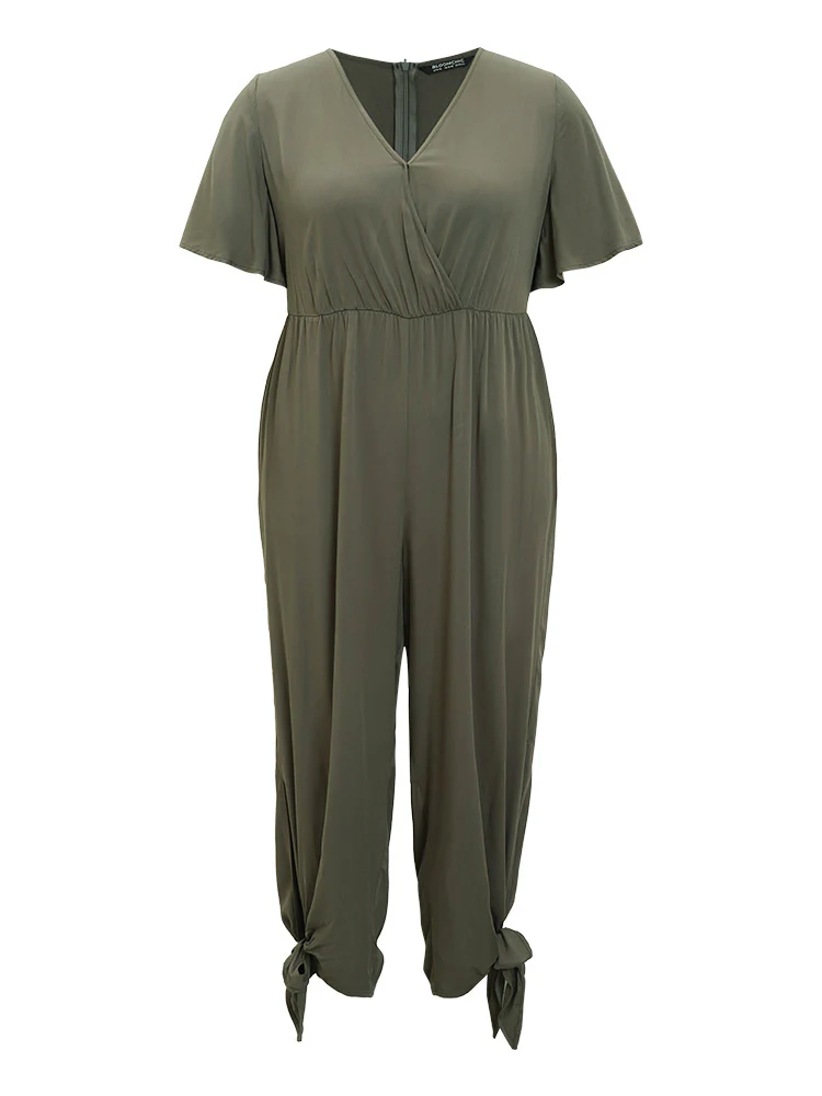 Plain Pocket Wrap Cut Out Knotted Hem Jumpsuit - Image 10
