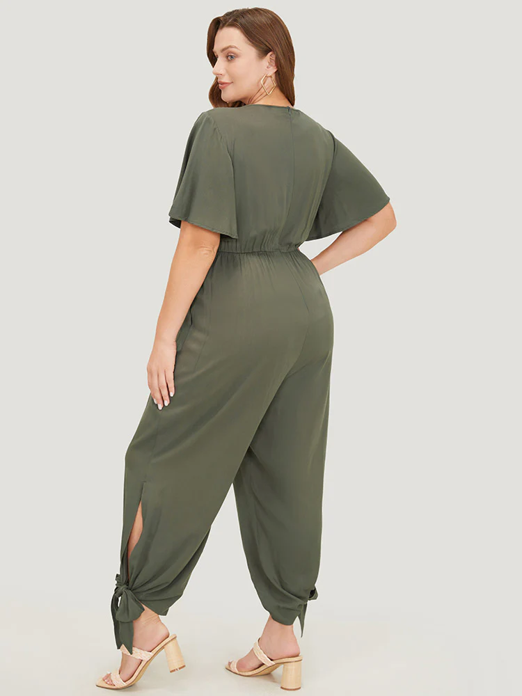 Plain Pocket Wrap Cut Out Knotted Hem Jumpsuit - Image 2