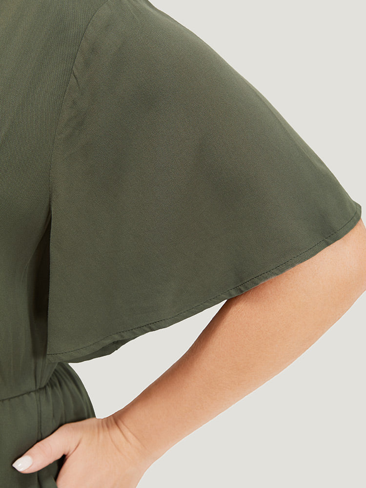 Plain Pocket Wrap Cut Out Knotted Hem Jumpsuit - Image 5