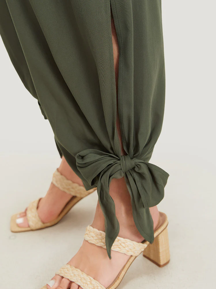 Plain Pocket Wrap Cut Out Knotted Hem Jumpsuit - Image 9
