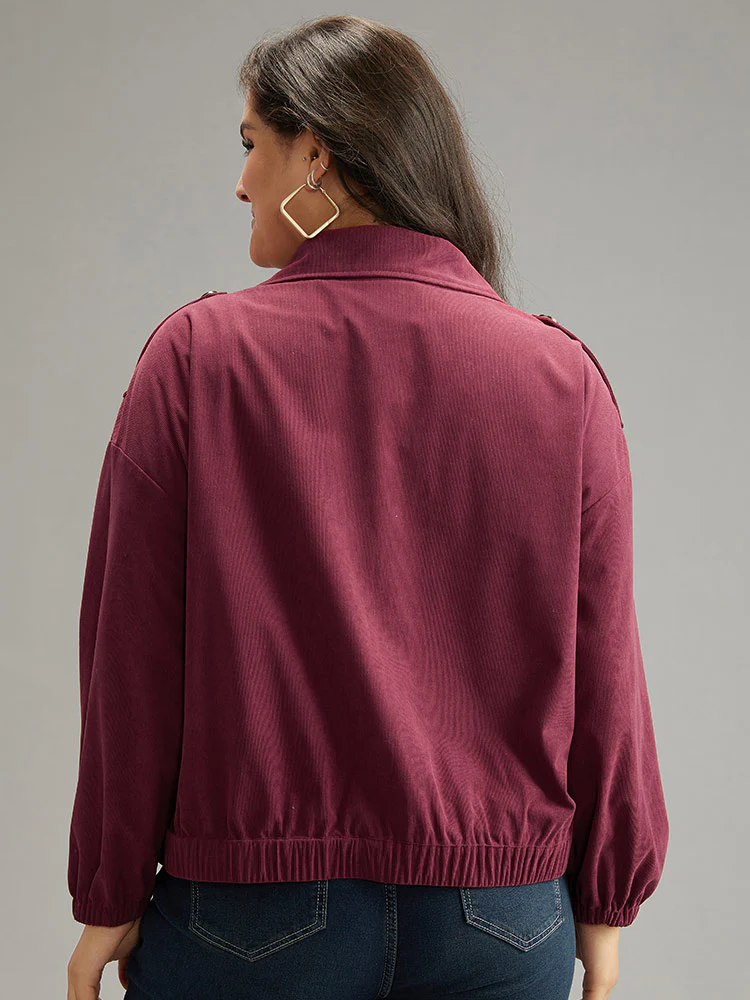 Plain Pocket Zipper Elastic Cuffs Jacket - Image 2