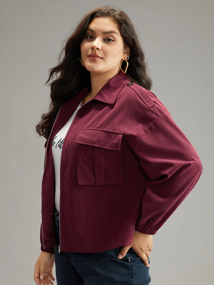 Plain Pocket Zipper Elastic Cuffs Jacket - Image 3