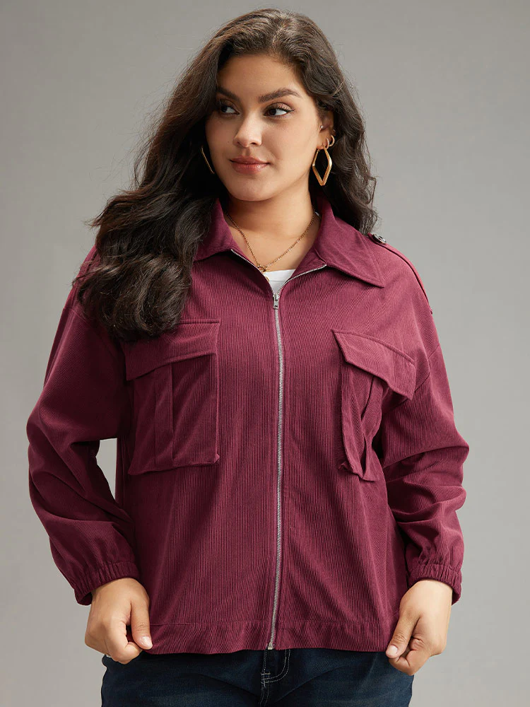 Plain Pocket Zipper Elastic Cuffs Jacket - Image 5