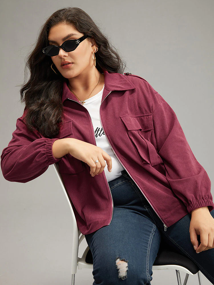 Plain Pocket Zipper Elastic Cuffs Jacket - Image 6