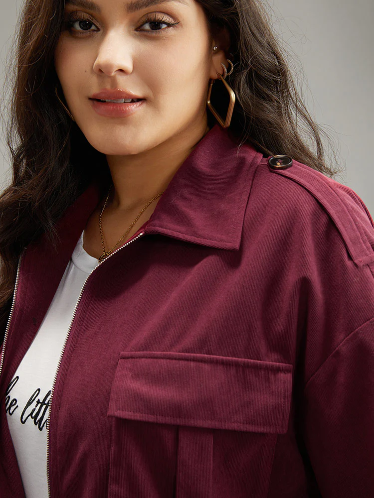 Plain Pocket Zipper Elastic Cuffs Jacket - Image 7