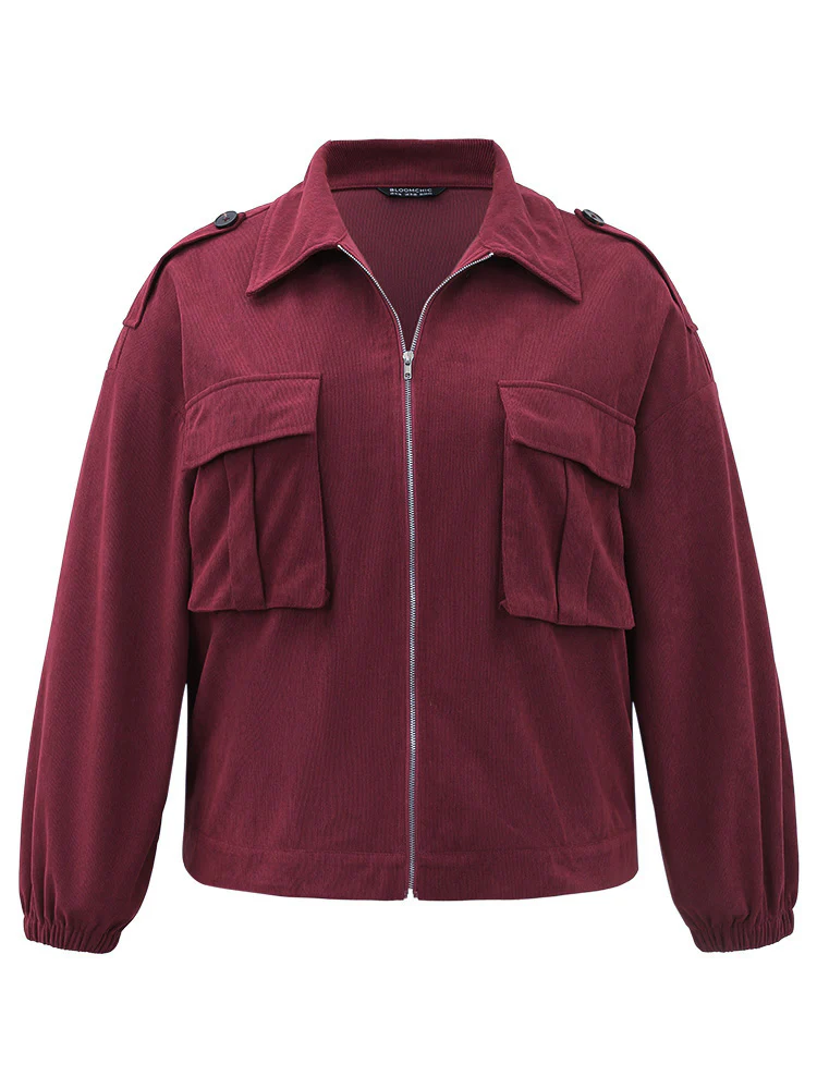 Plain Pocket Zipper Elastic Cuffs Jacket - Image 9