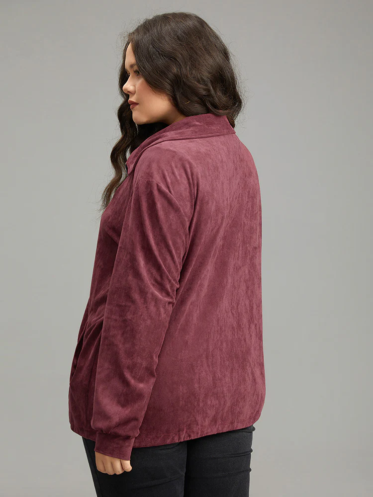 Plain Pocket Zipper Fly Drawstring Jacket - Image 2