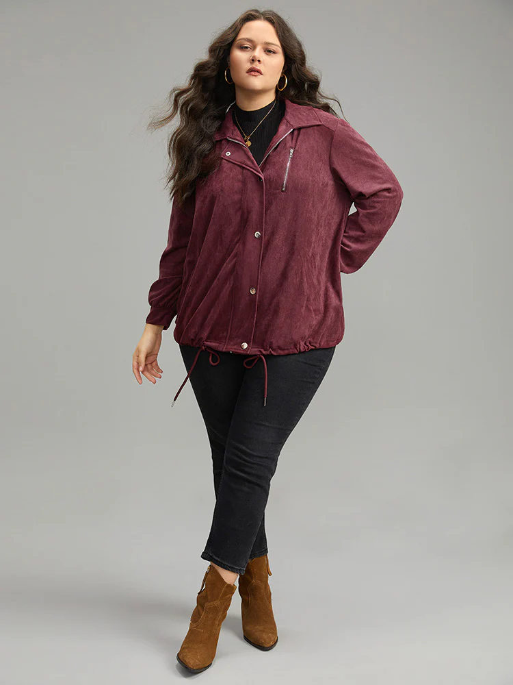 Plain Pocket Zipper Fly Drawstring Jacket - Image 4