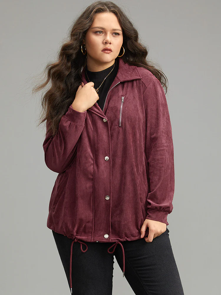 Plain Pocket Zipper Fly Drawstring Jacket - Image 5