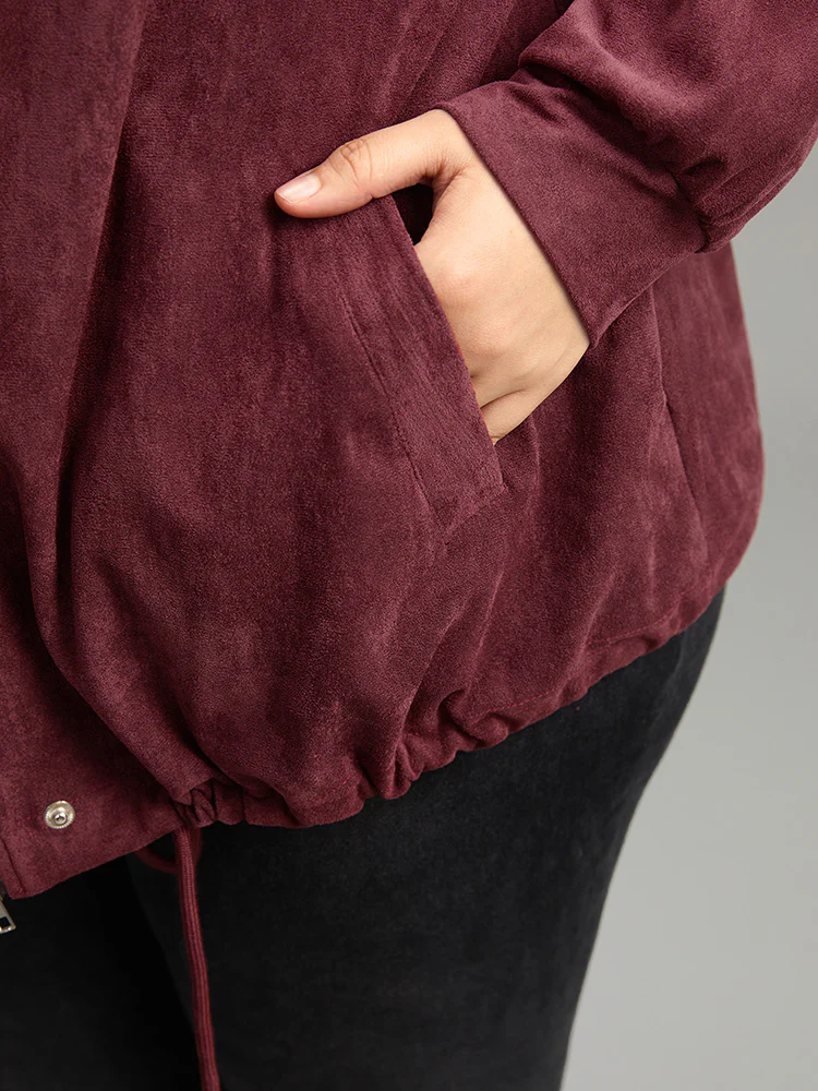 Plain Pocket Zipper Fly Drawstring Jacket - Image 8