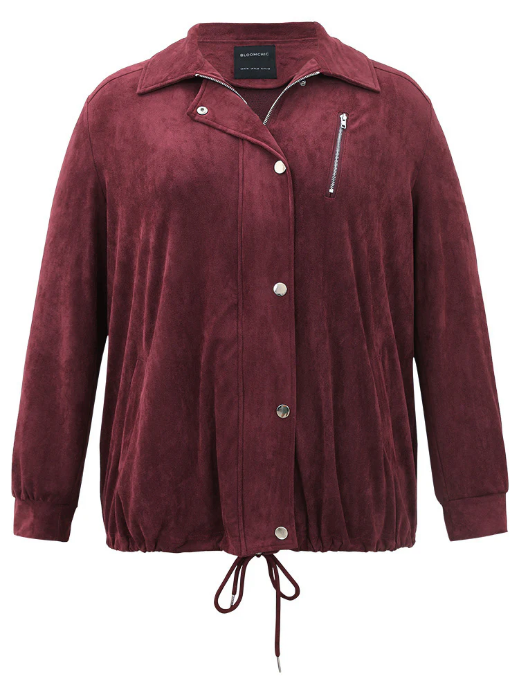 Plain Pocket Zipper Fly Drawstring Jacket - Image 9