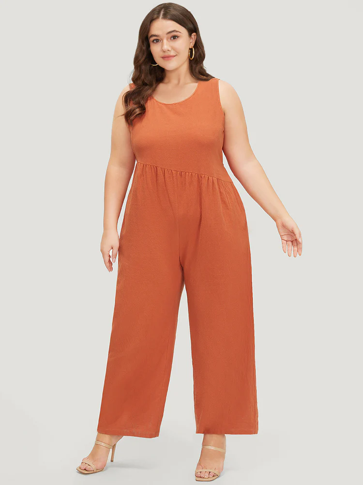 Plain Pocket Zipper Patchwork Tank Jumpsuit - Image 2