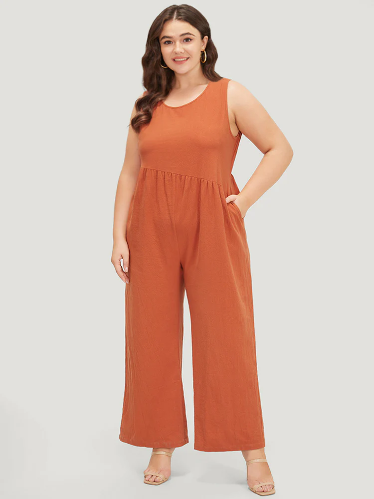 Plain Pocket Zipper Patchwork Tank Jumpsuit - Image 3