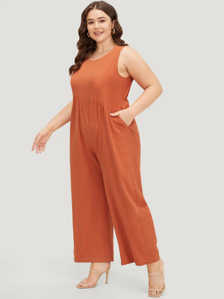 Plain Pocket Zipper Patchwork Tank Jumpsuit - Image 4