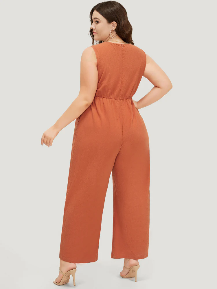Plain Pocket Zipper Patchwork Tank Jumpsuit - Image 5