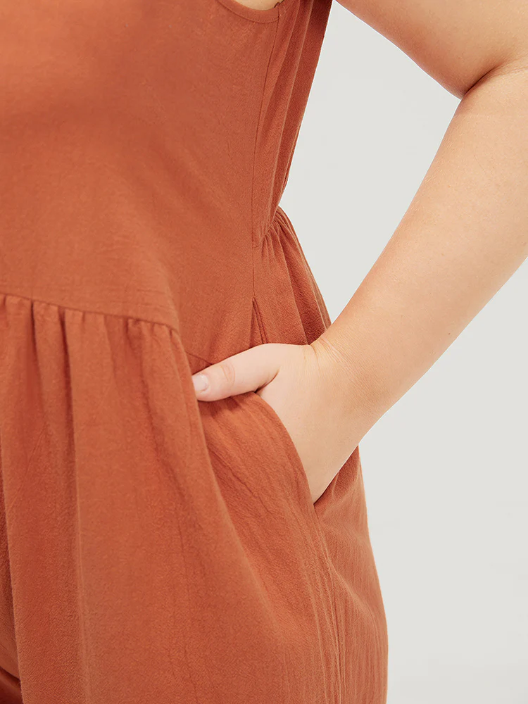 Plain Pocket Zipper Patchwork Tank Jumpsuit - Image 8