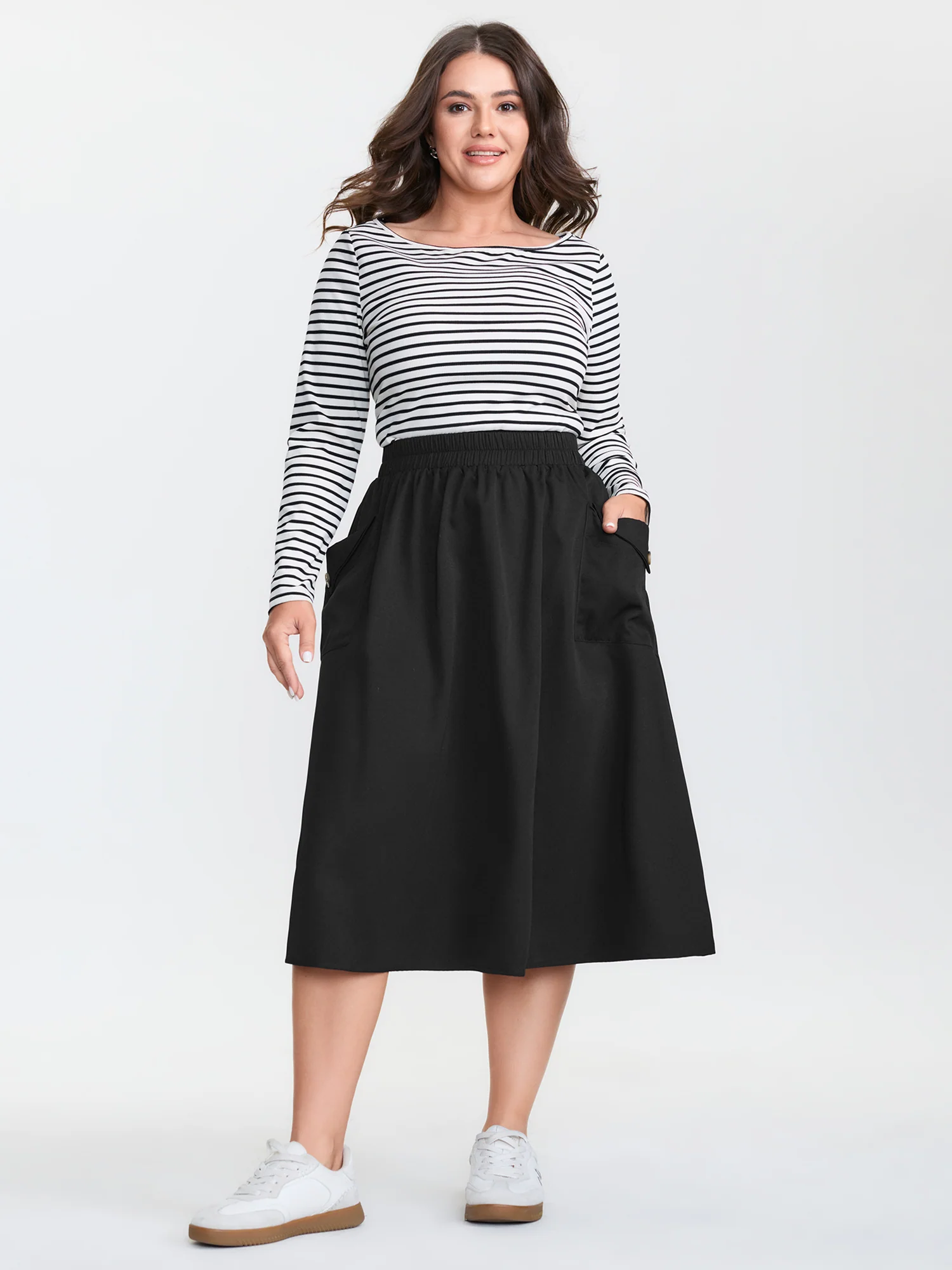Plain Pockets A-Line Midi Skirt - Image 2
