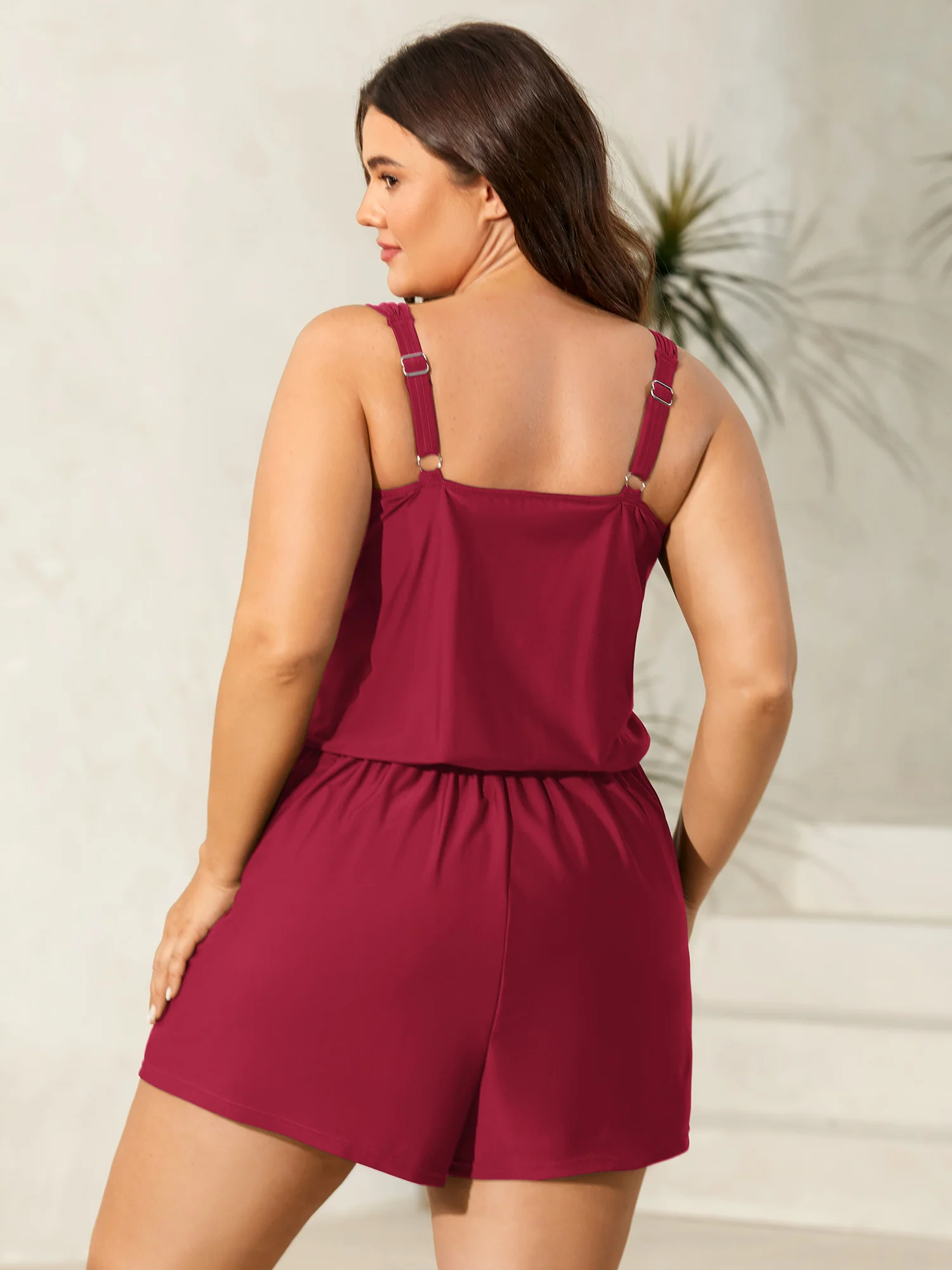Plain Pockets Adjustable One-Piece Swimsuit - Image 39