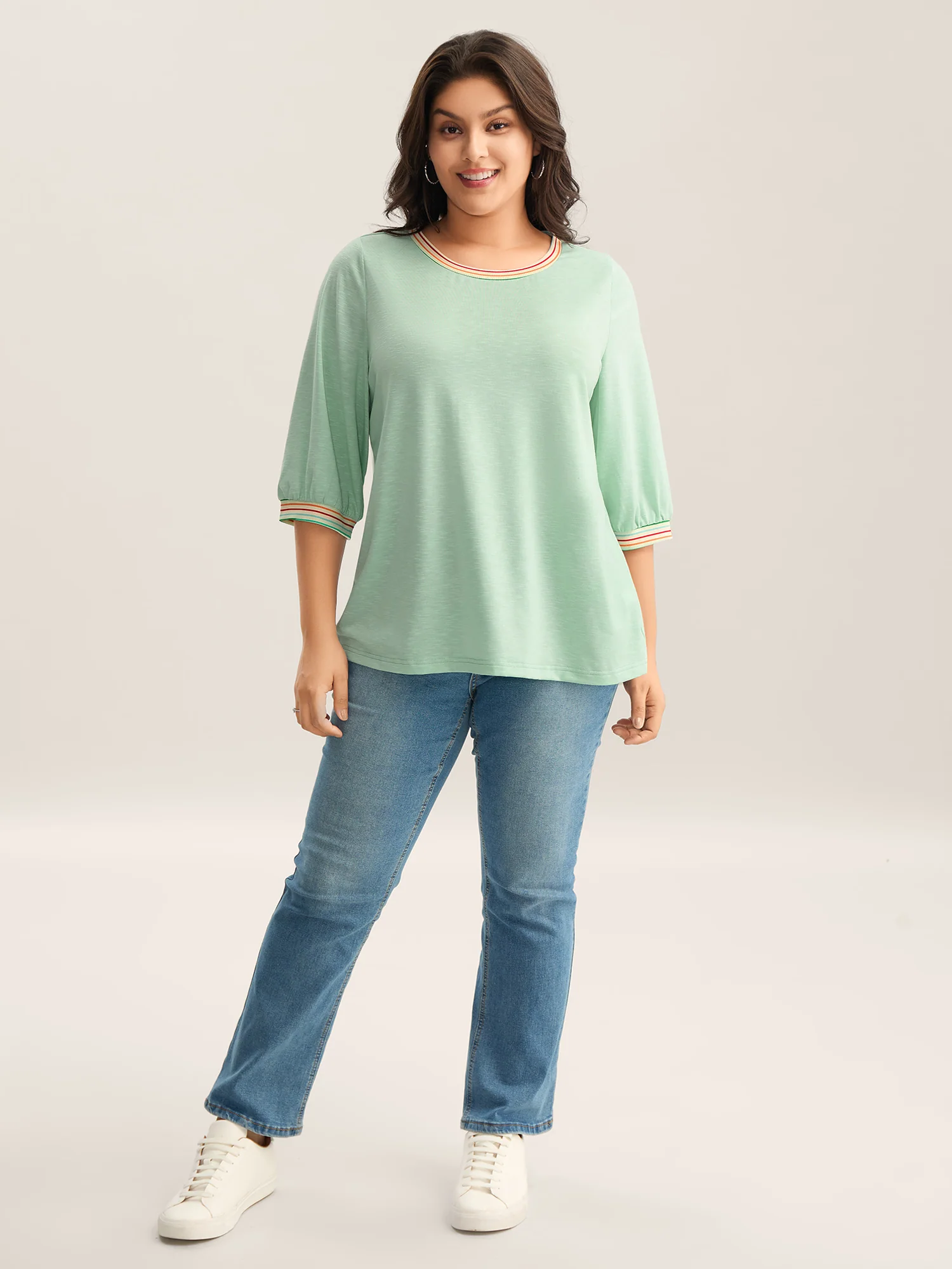 Plain Puff Sleeve Crew Neck T-Shirt - Image 3