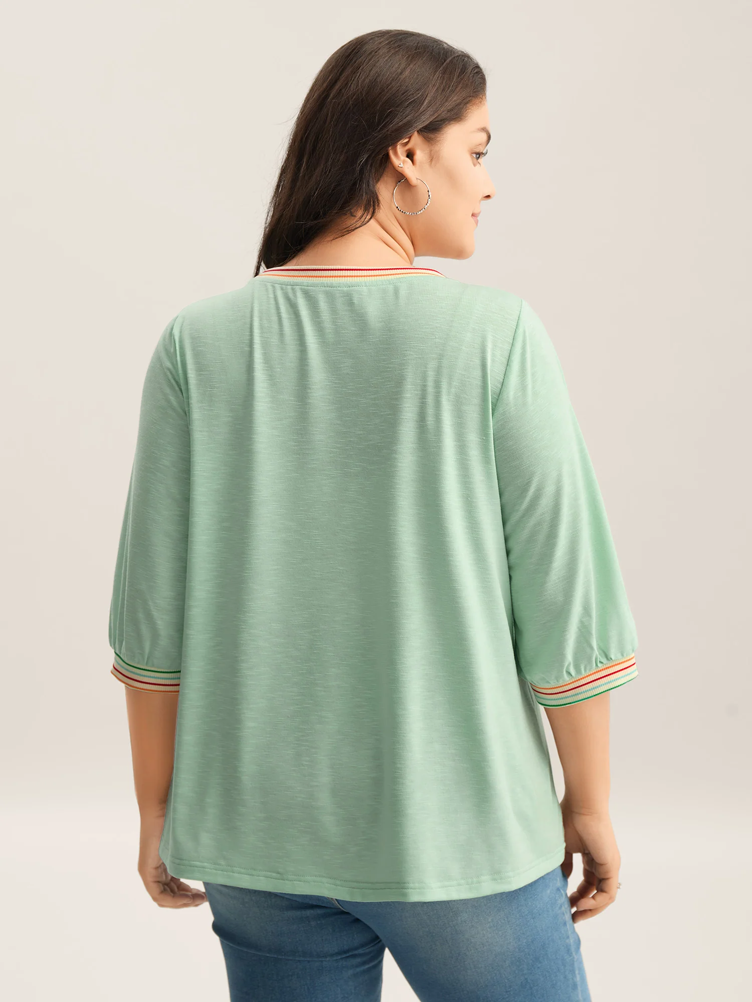 Plain Puff Sleeve Crew Neck T-Shirt - Image 4