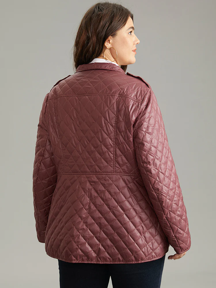 Plain Quilted Button Through Slant Pocket Coat - Image 4