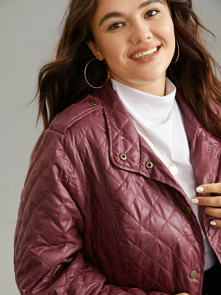 Plain Quilted Button Through Slant Pocket Coat - Image 5
