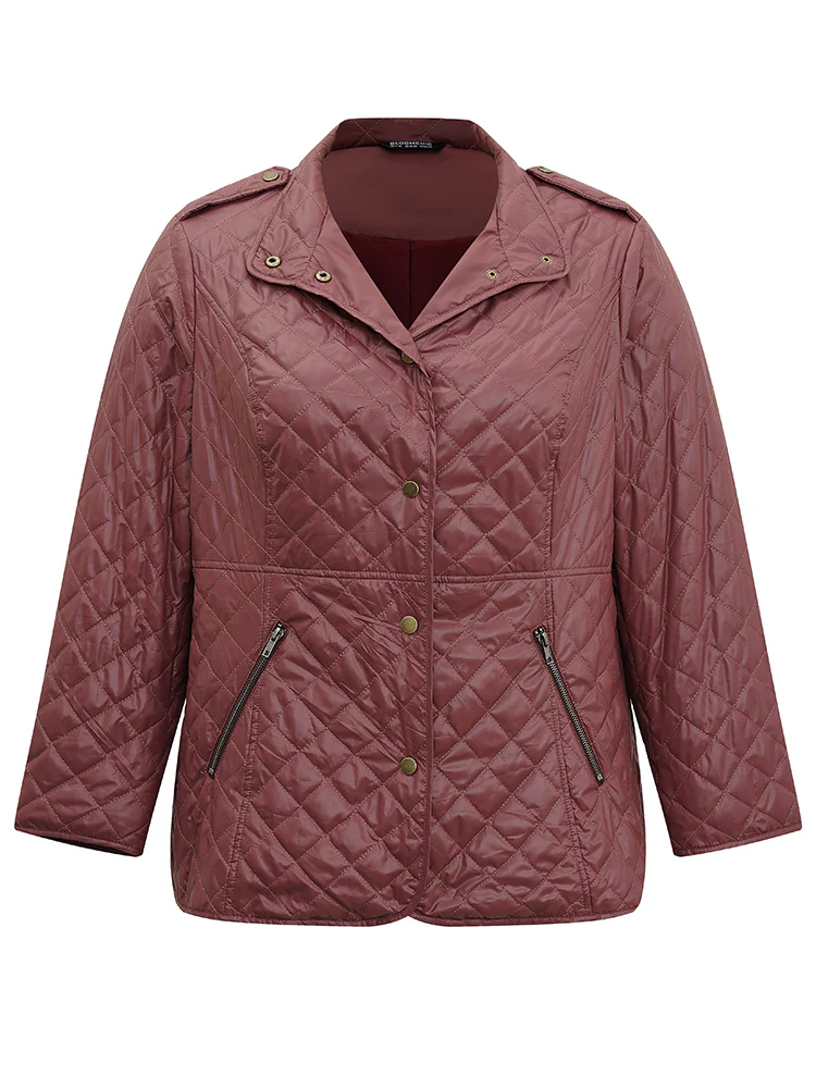 Plain Quilted Button Through Slant Pocket Coat - Image 6