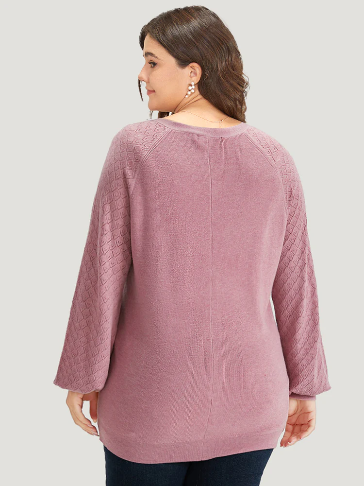 Plain Raglan Sleeve Eyelet Button Fly Cardigan - Image 2